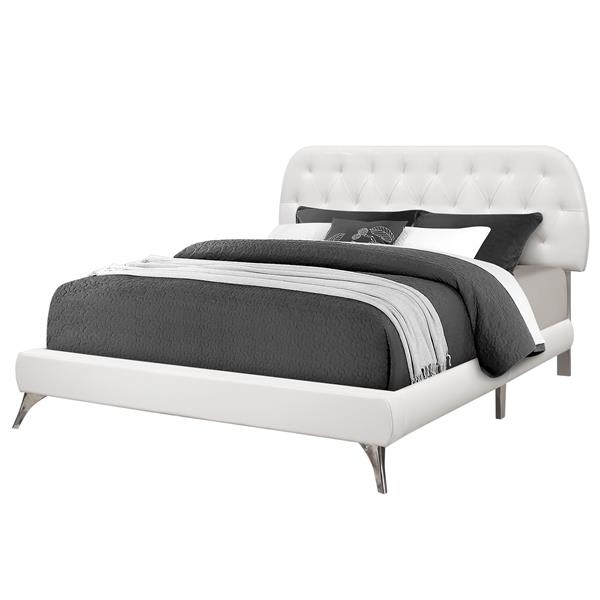 Monarch Specialties Bed White, White Leather Tufted Bed Frame