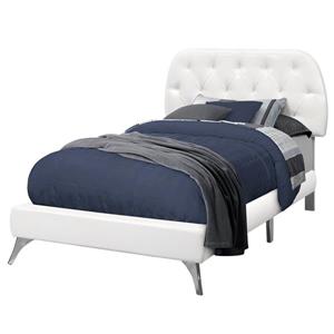 Lit similicuir blanc/pattes de lit argent, simple (Twin)