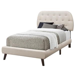Monarch Bed Beige Linen with Brown Wood Legs - Twin Size