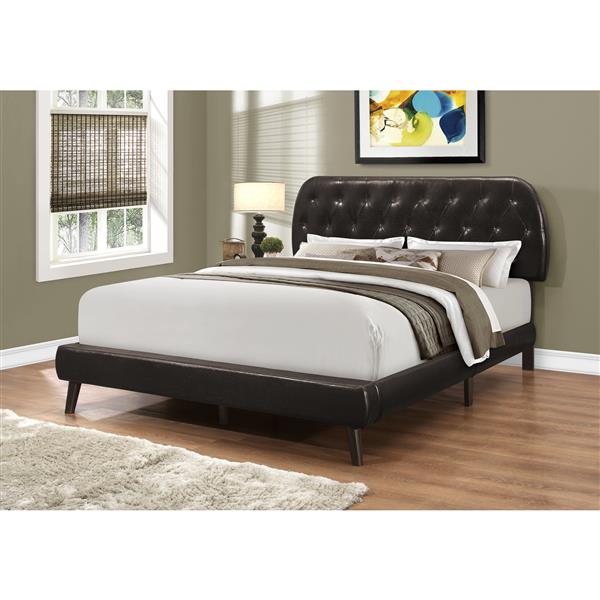 Monarch Specialties Bed Brown, Wood And Leather Sleigh Bed Queen