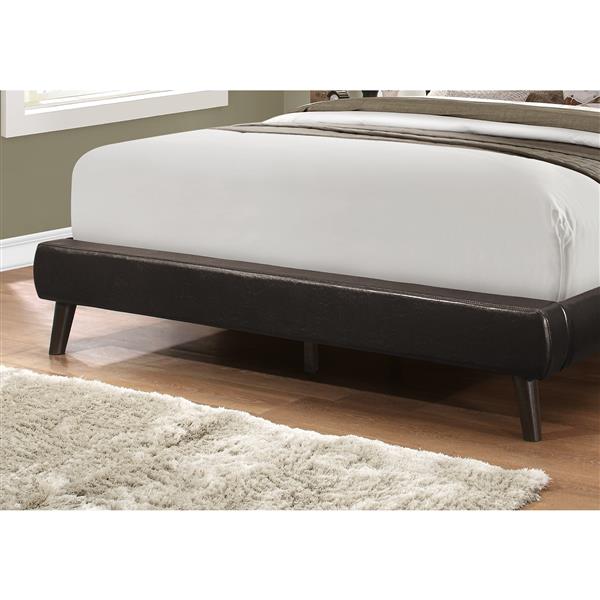 Monarch Bed Brown Leather  Look with Wood Legs - Queen Size