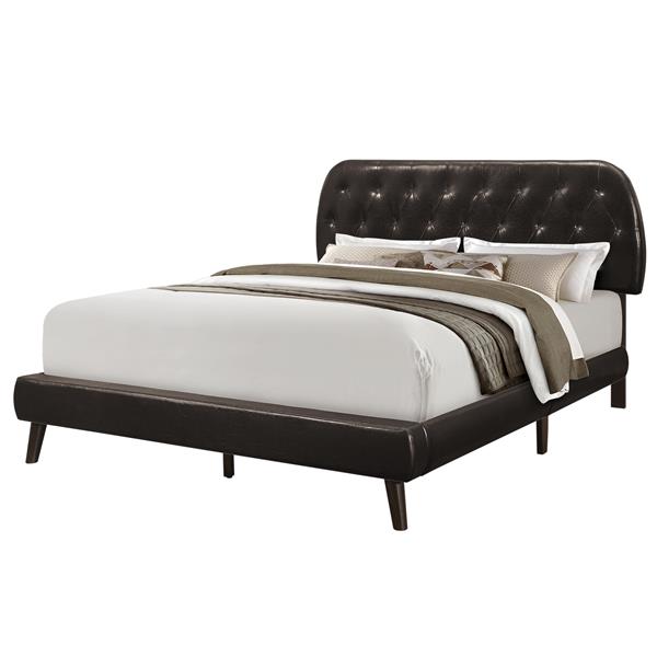 MONARCH SPECIALTIES Monarch Bed Brown Leather Look With Wood Legs ...