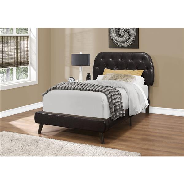 Monarch Bed Brown Leather Look with Wood Legs - Twin Size