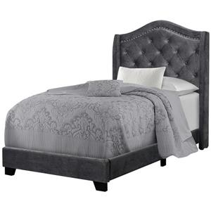 Lit velours gris foncé et bordure argent, simple (Twin)