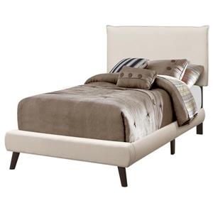 Monarch Bed Beige Linen with Brown Wood Legs - Twin Size