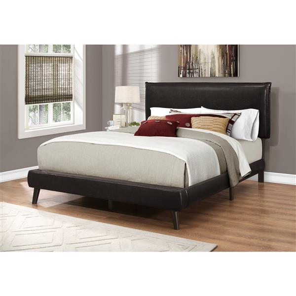 Monarch Bed Brown Leather Look, Brown Leather Queen Size Bed Frame
