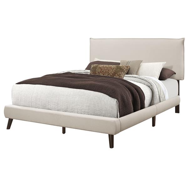 Monarch Specialties Bed Beige, Queen Size Upholstered Platform Bed Frame
