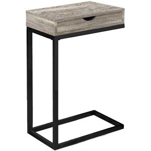 Table d'appoint avec tiroir, base noire et faux bois taupe