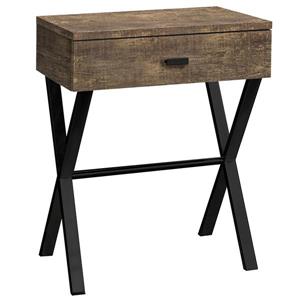 Table d'appoint 24 poH  1 tiroir, faux bois brun et métal noir