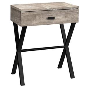 Table d'appoint 24"H 1 tiroir, faux bois taupe / métal noir