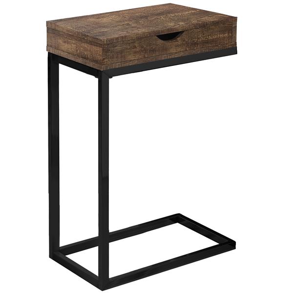 Table d'appoint avec tiroir,  base noire et faux bois brun