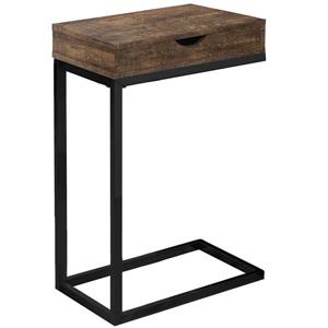 Table d'appoint avec tiroir,  base noire et faux bois brun