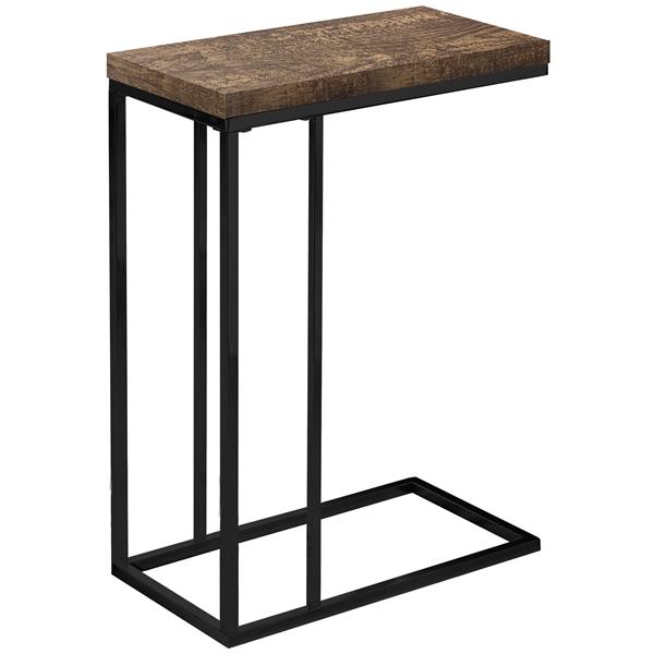 Table d'appoint, faux bois brun et métal noir