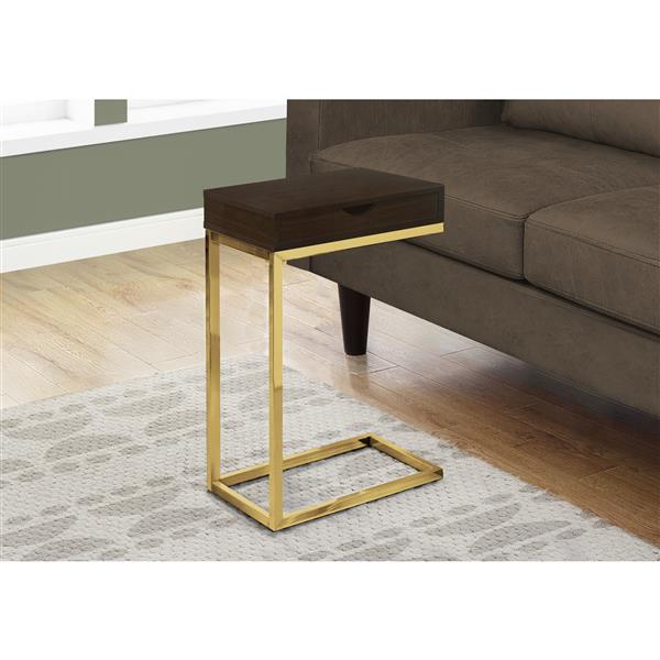 Monarch Accent Table with a Drawer - Cappuccino and Gold Metal