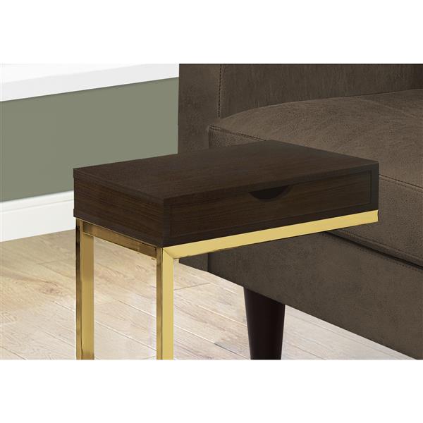 Monarch Accent Table with a Drawer - Cappuccino and Gold Metal