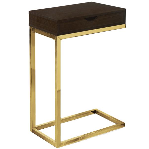 Monarch Accent Table with a Drawer - Cappuccino and Gold Metal