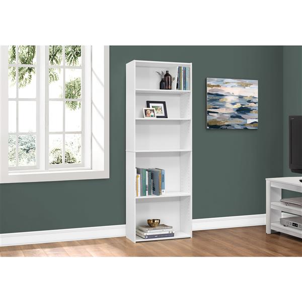 Monarch Bookcase with 5 Shelves - White -  72-in H