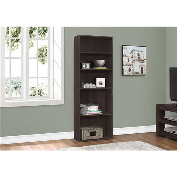 Monarch Bookcase with 5 Shelves - Cappuccino -  72-in H