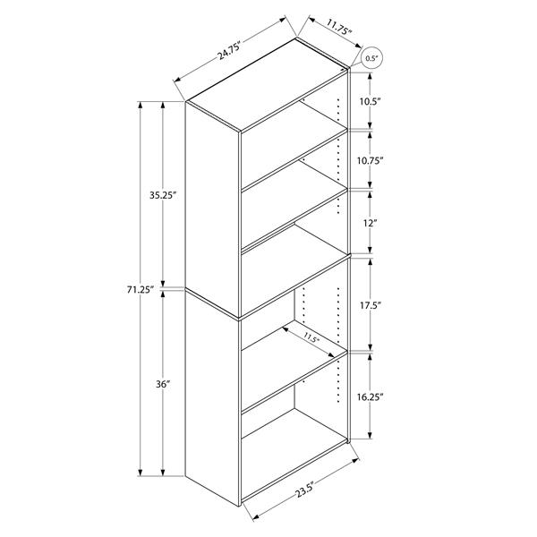 Monarch Bookcase with 5 Shelves - Cappuccino -  72-in H