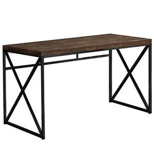 Bureau de travail en faux bois brun et base noire,  48 pol