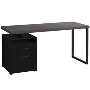 Bureau de travail avec 2 tiroirs, noir / dessus gris, 60"l