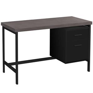 Bureau de travail, tiroirs noirs/dessus gris/métal noir, 48 po