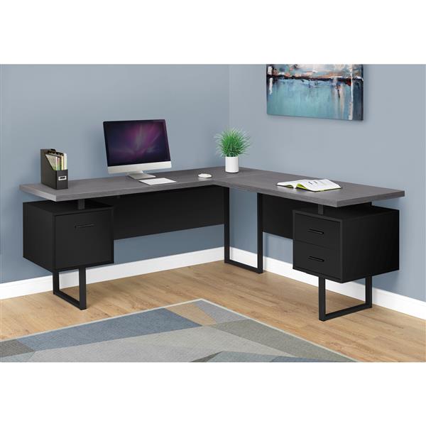 Monarch Computer Desk - Black / Grey Top -  Left/Right Facing - 70-in