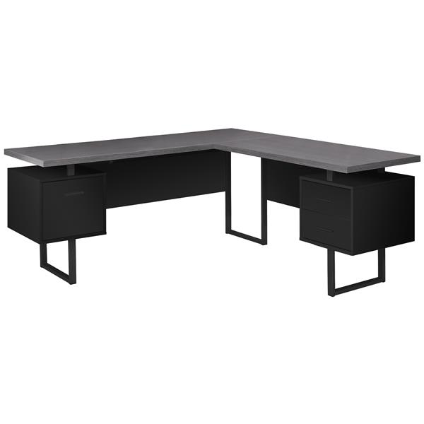 Bureau travail Monarch noir/dessus gris 70 po installation gauche/droite