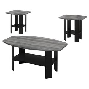 Ensemble de tables de salon avec angles, noir/gris, 3 mcx