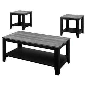 Ensemble de tables de salon, noir et dessus gris, 3 mcx