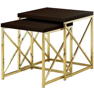 Monarch Nesting Table Cappuccino and Gold Metal - 2 Pcs Set