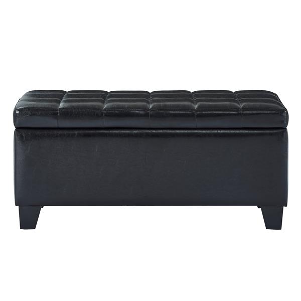 WHI Faux Leather Storage Ottoman - Black - 35.5-in x  14-in