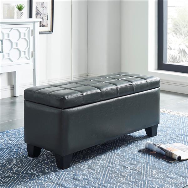 WHI Faux Leather Storage Ottoman - Grey - 35.5-in x  14-in