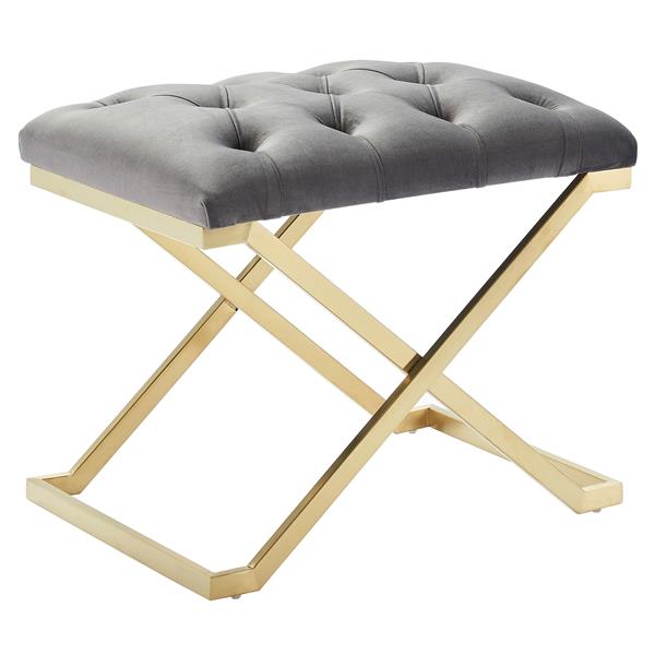 Banc d'appoint !nspire en velours et acier, 22 po, gris/or