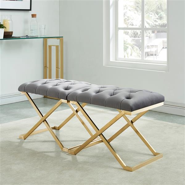 Banc d'appoint !nspire en velours et acier, 22 po, gris/or