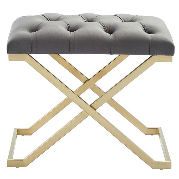 Banc d'appoint !nspire en velours et acier, 22 po, gris/or