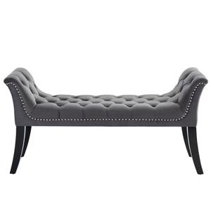 !nspire Velvet Tufted Bench with Stud Detail - 49-in - Grey
