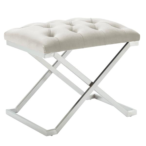 !nspire Velvet and Steel Decorative Bench - 22-in - Ivory/Silver
