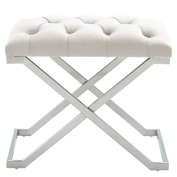 !nspire Velvet and Steel Decorative Bench - 22-in - Ivory/Silver