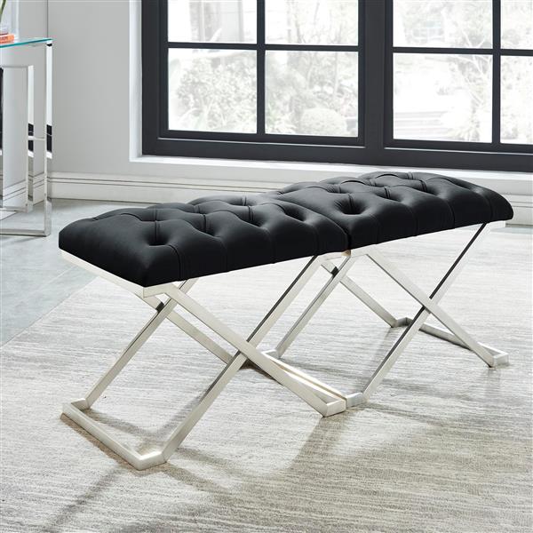 Banc d'appoint !nspire en velours et acier, 22 po, noir/argent