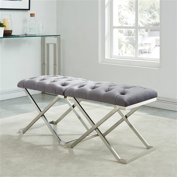 Banc d'appoint !nspire en velours et acier, 22 po, gris/argent