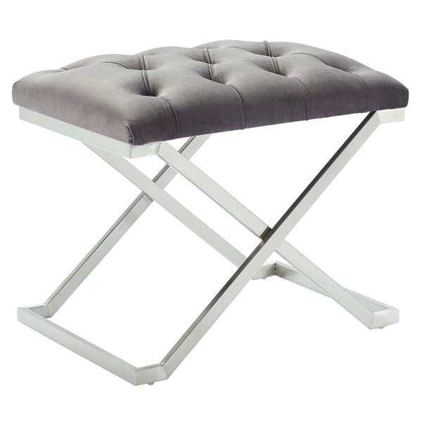 !nspire Velvet and Steel Decorative Bench - 22-in - Grey/Silver