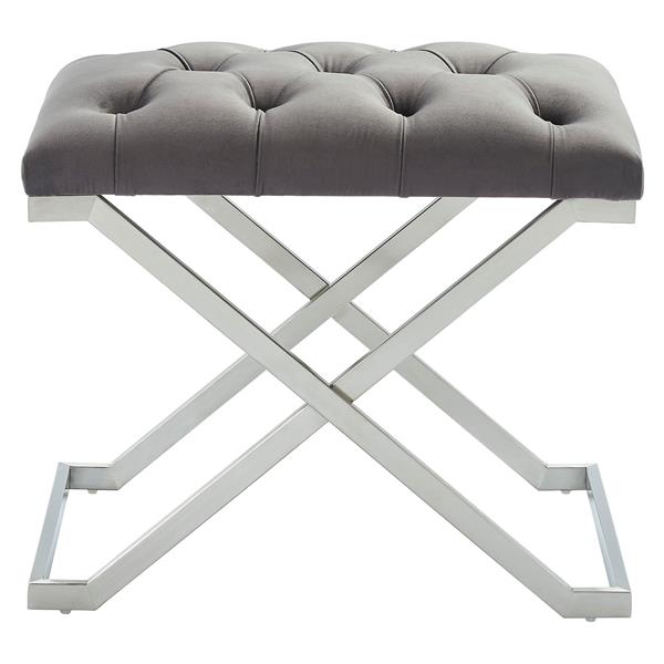 Banc d'appoint !nspire en velours et acier, 22 po, gris/argent