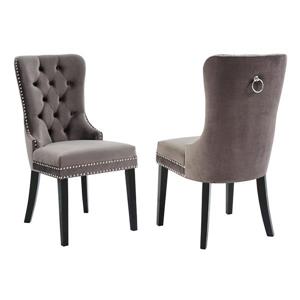 !nspire Velvet Dining Chair - 40-in - Grey/Brown - Set fo 2