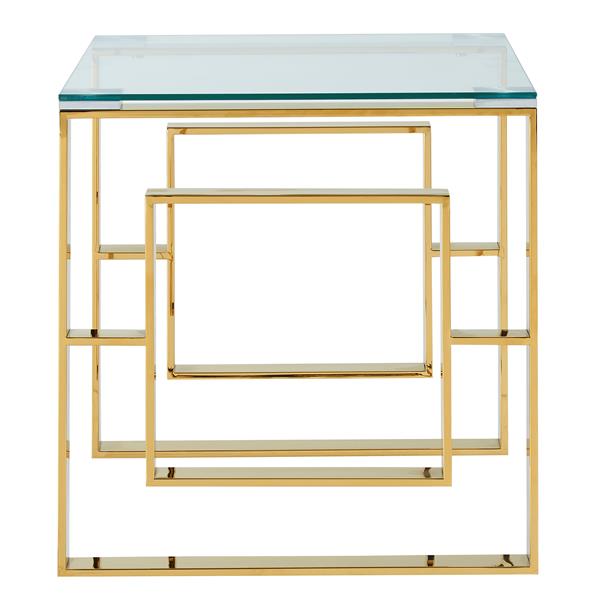 !nspire Side Table - Clear Glass - 21.75-in x 21.75-in - Golden Base