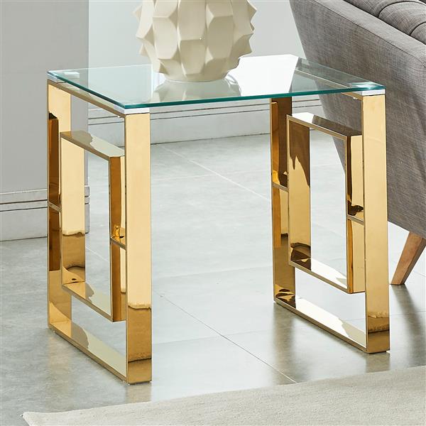 !nspire Side Table - Clear Glass - 21.75-in x 21.75-in - Golden Base