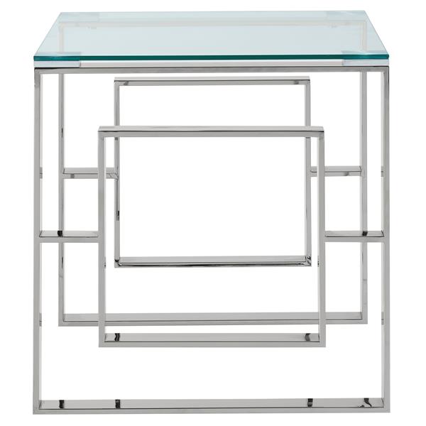 !nspire Stainless Steel Side Table - 21.75-in x 21.75-in - Clear Glass