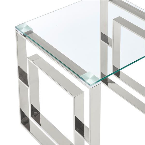 !nspire Stainless Steel Side Table - 21.75-in x 21.75-in - Clear Glass