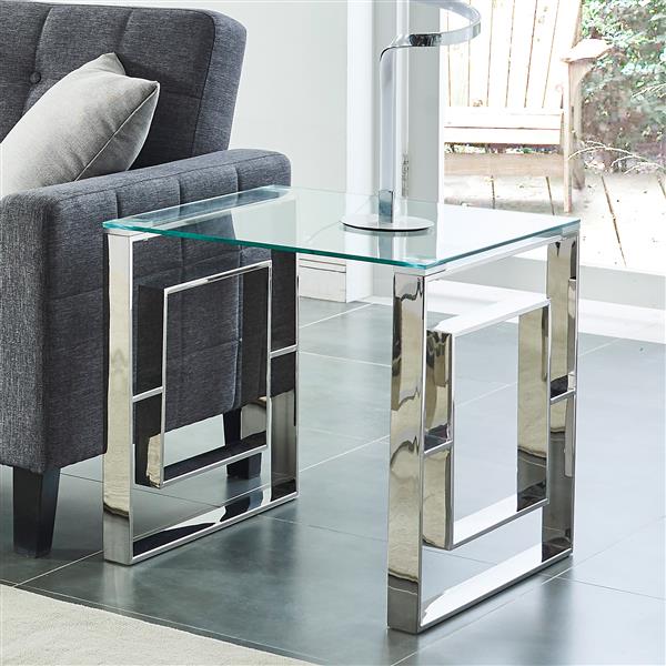 !nspire Stainless Steel Side Table - 21.75-in x 21.75-in - Clear Glass