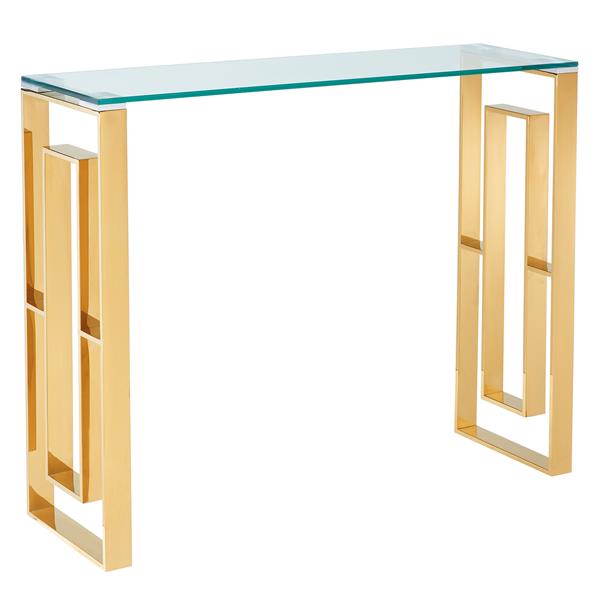 !nspire Stainless Steel Console Table - 30.75-in x 11.75-in x 39.5-in - Clear Glass and Gold Base